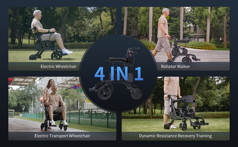 4in 1 intelligent electric wheelchair rollator walker with seat lightweight foldable transport wheelchair combo detachable footrests 10 wheels for seniors adults Product details 0