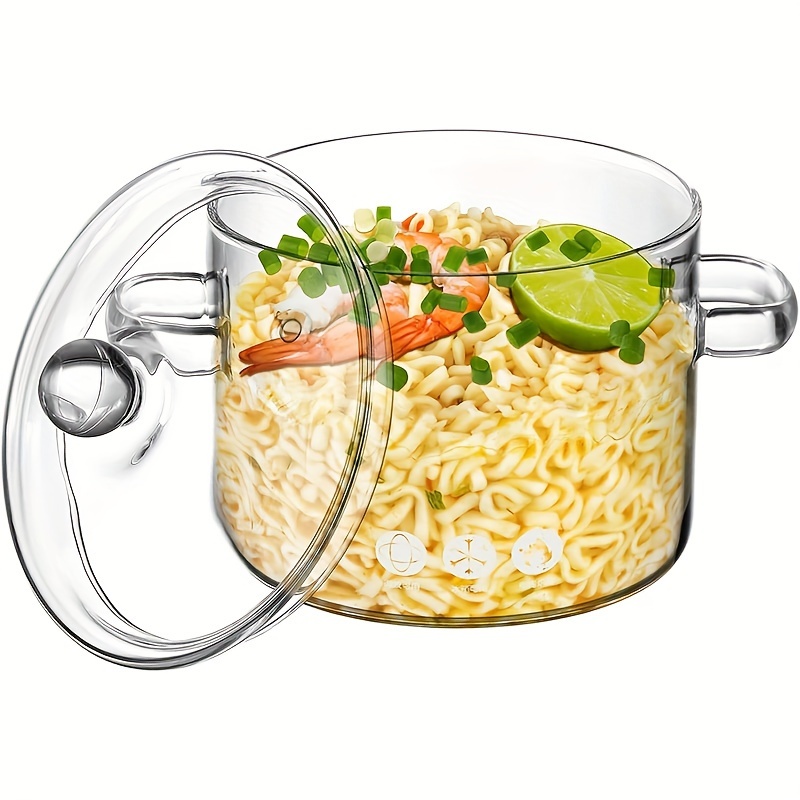 

1pcs, 1.5l Borosilicate Glass Simmer Pot With Lid - Heat-resistant Stovetop Cooking Pot For Soup, Pasta, Noodles, Clear Glass Cookware With Anti-scald Handles, Dishwasher Safe