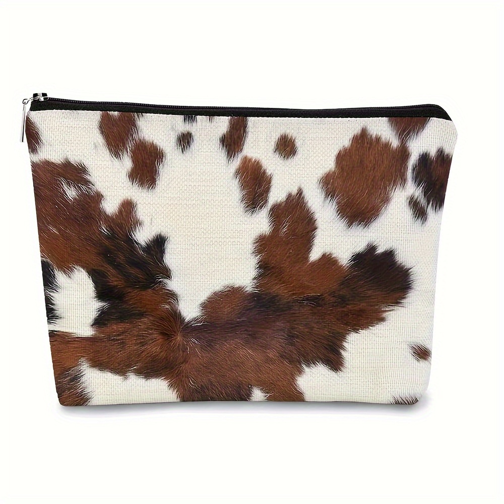 

Cow Print Small Makeup Bag, Cowhide Pattern Cosmetic Bag, Best Gift Idea For Cow Lovers Teen Girls Women, Western Accessories Birthday Christmas Day Gifts For Cow Mom Teen Girl Daughter Sister