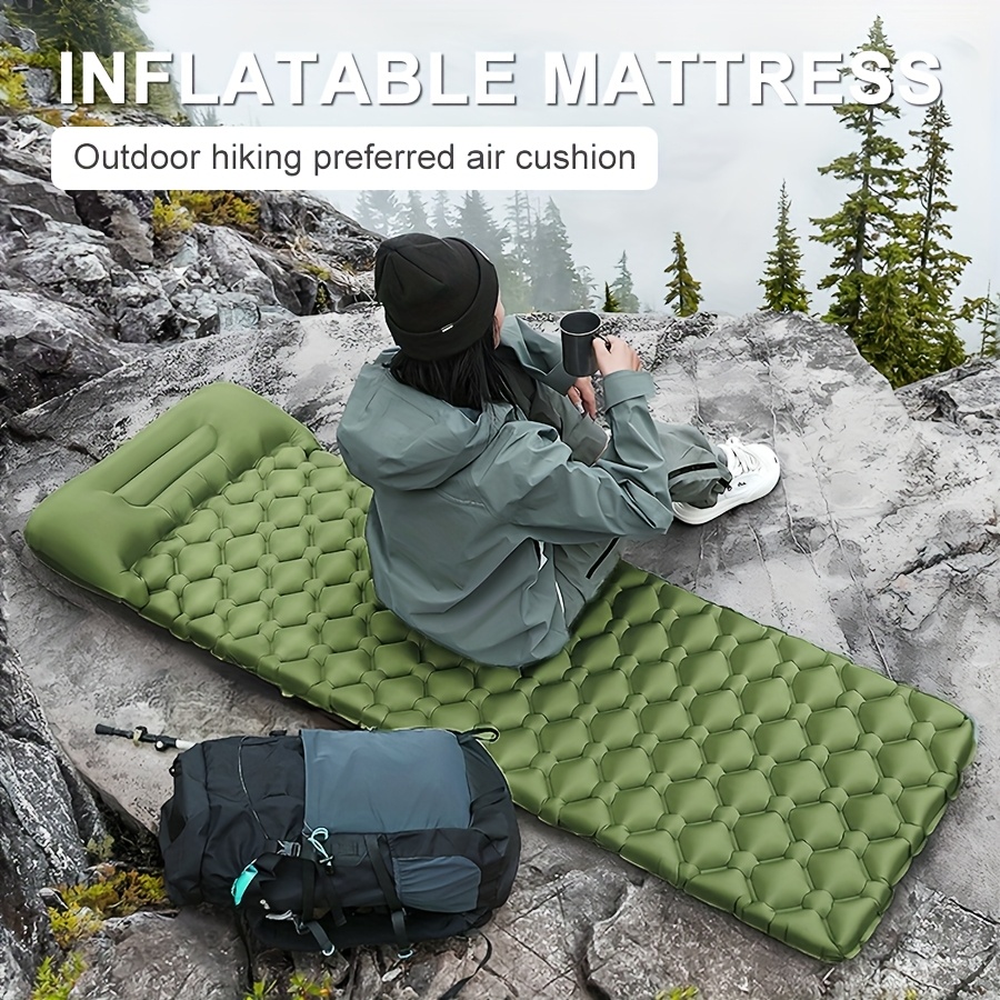 1pc inflatable air mattress portable rectangular outdoor sleeping pad for camping hiking backpacking moisture proof travel bed with carry bag inflatable air mattress for camping no inflation included camping mattress   surface durable fabric surface