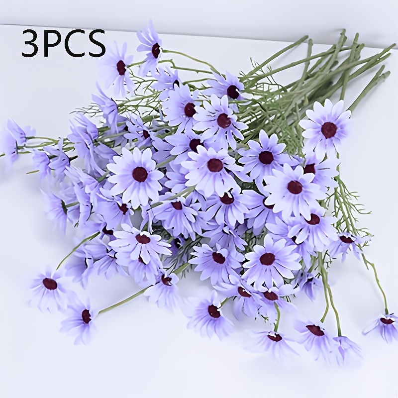 3pcs Artificial Daisies, Outdoor Fake Wildflowers, Real Touch Daisy Bouquets, Spring Flower Poles For Flower Arrangement, Family Wedding Decoration, Summer Decoration