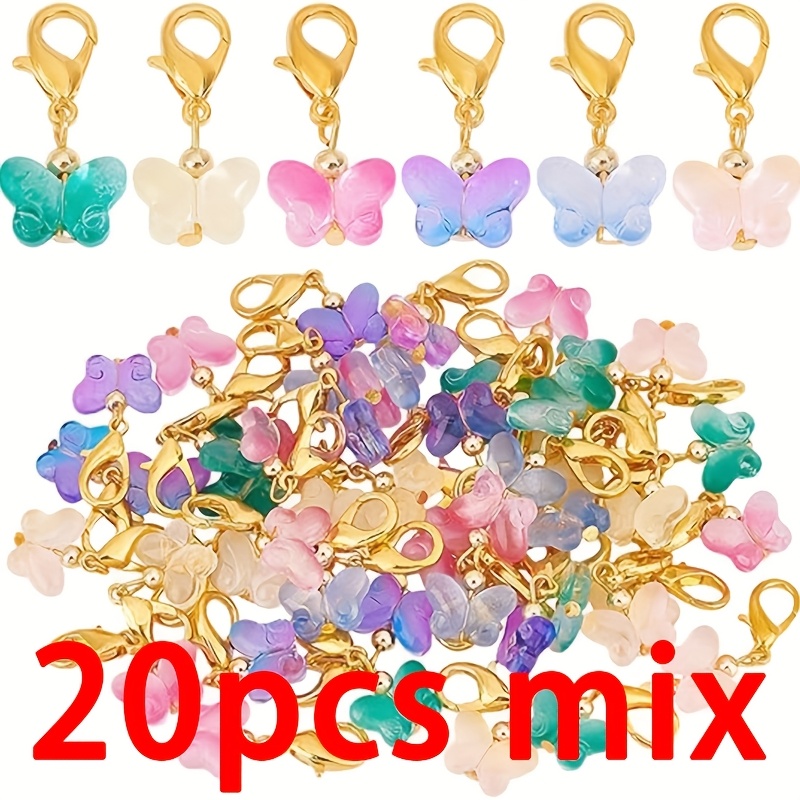 20pcs Glass Dangle Charms Crochet Stitch Marker Glass Charms Pendants With Clasps For Necklace Earrings Bracelets Keychains Knitting