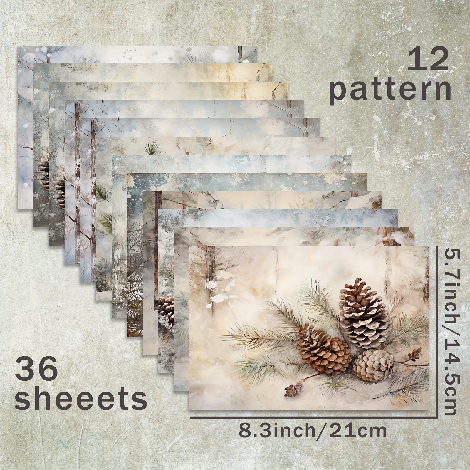 Image of 36 Sheets Of A5 (winter Christmas Snow Scene Background) Paper, Suitable For Bullet Diary Trash Magazine Greeting Card Background Photo Album And Handicrafts