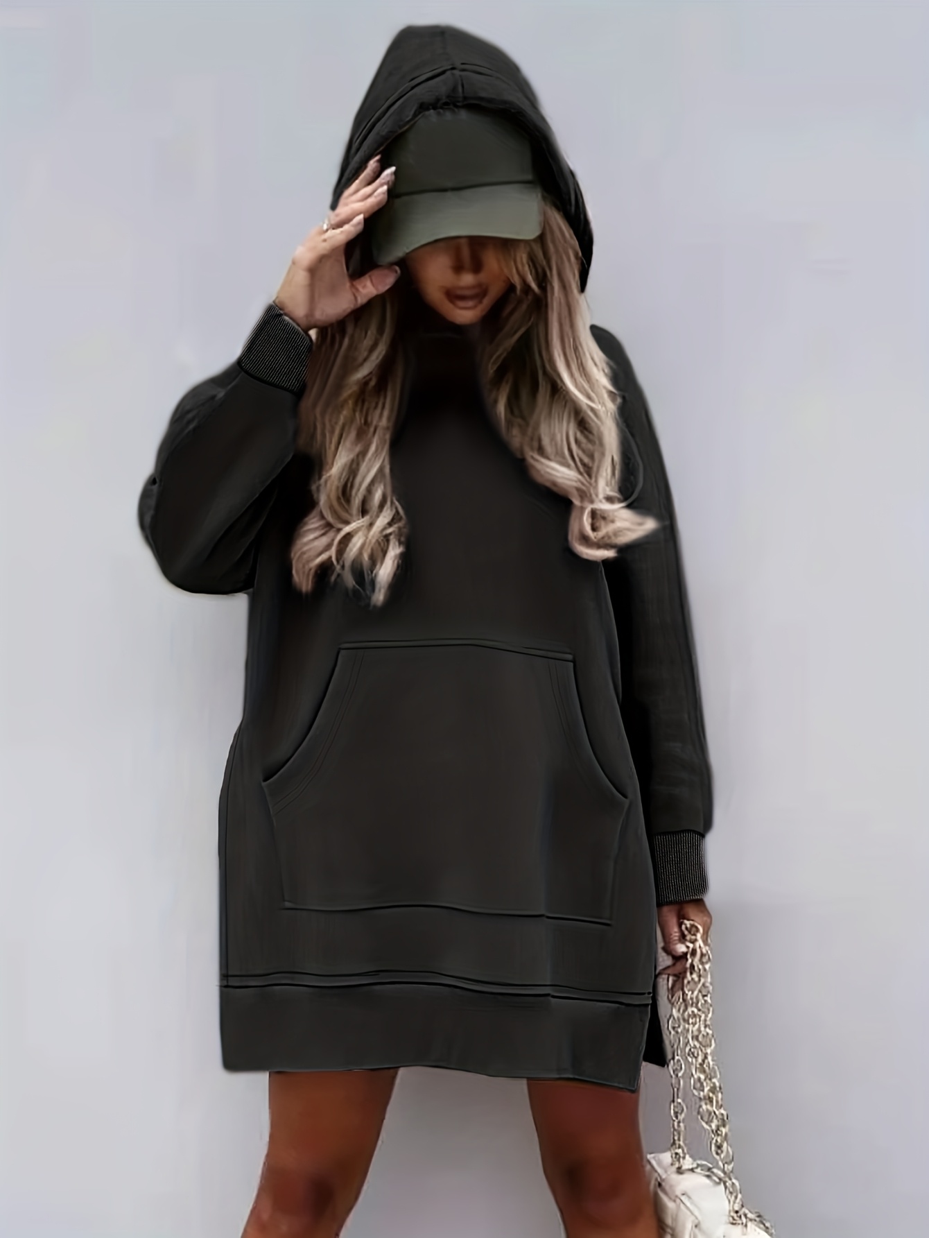 γυναικείο χουχουλιάρικο φλις μπλούζο με κουκούλα, πλαϊνό σκίσιμο & τσέπες - μακρυμάνικο casual πουλόβερ, μονόχρωμο, ζεστό & κομψό για φθινόπωρο/χειμώνα, casual φούτερ, |φλις μπλούζα με κουκούλα|φλις μπλούζα με τσέπες, μπλούζα φλις Στοιχεία είδους 23