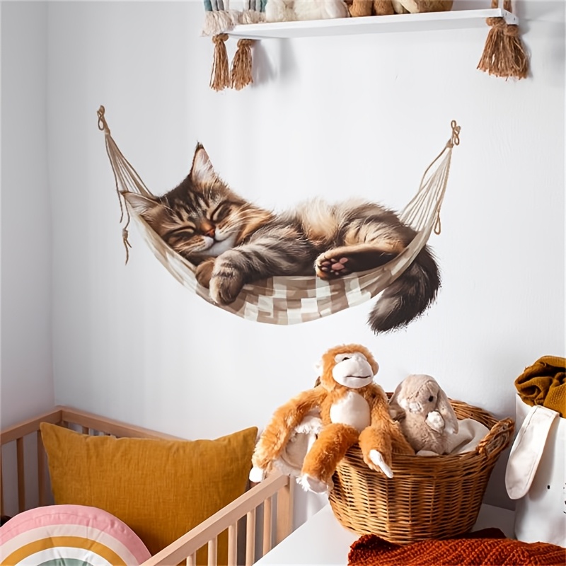Creative Hammock Kitten Bedroom Living Room Entryway Home Background Wall Sticker