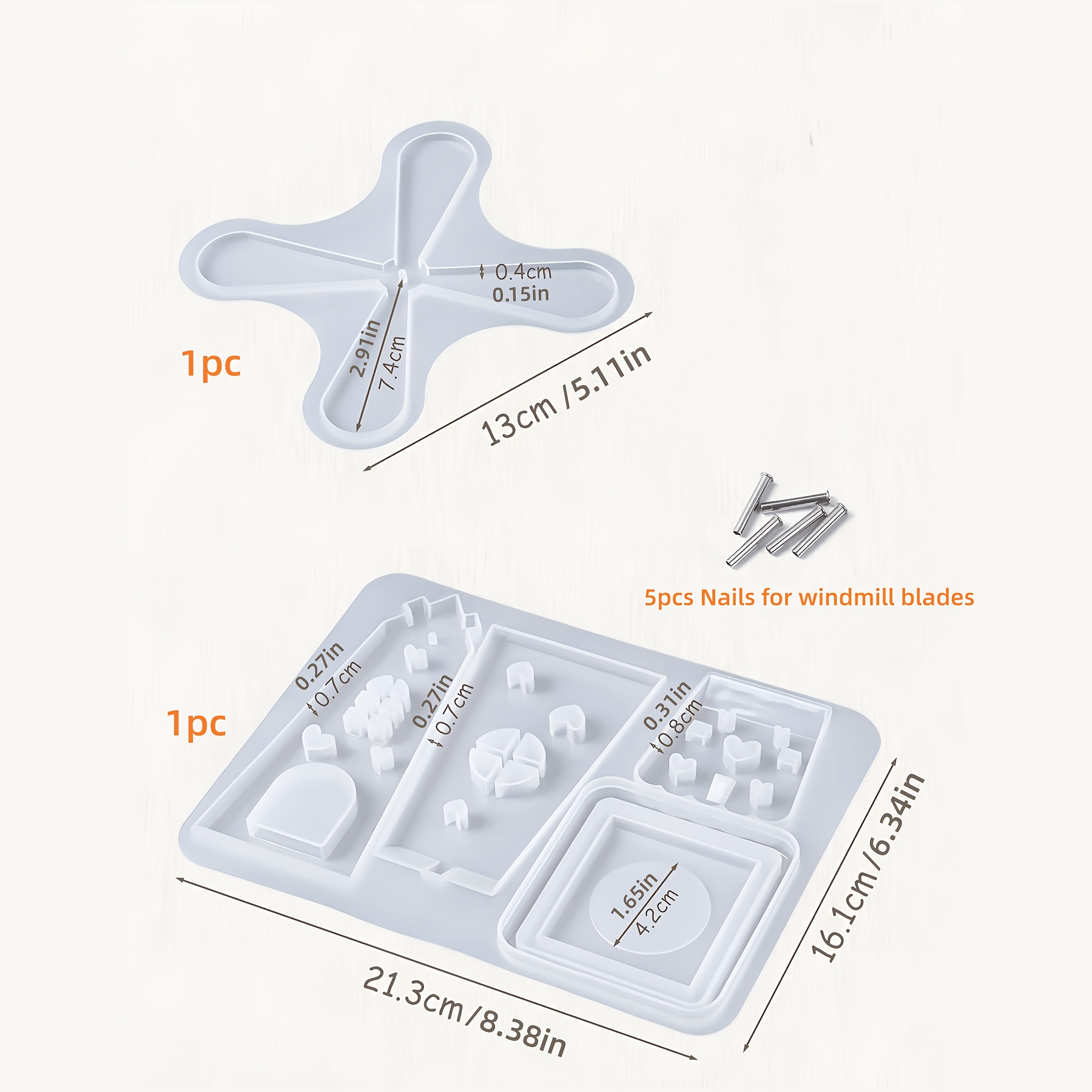 E-shop 7-teiliges Windmühlen-Silikonform-Set, Windmühlen-Gießform, Windmühlen-Gipsform, Windmühlen-Kerzenhalterform, Windmühlenhaus für Teelichthalter,