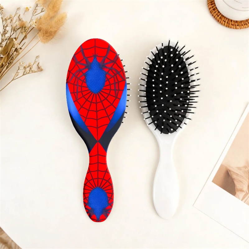 Image of 1pc An Oval Air Cushion Comb Featuring A Red And Blue Web Design, Easy To Grip, And Perfect For Styling Hair In Hairdressing