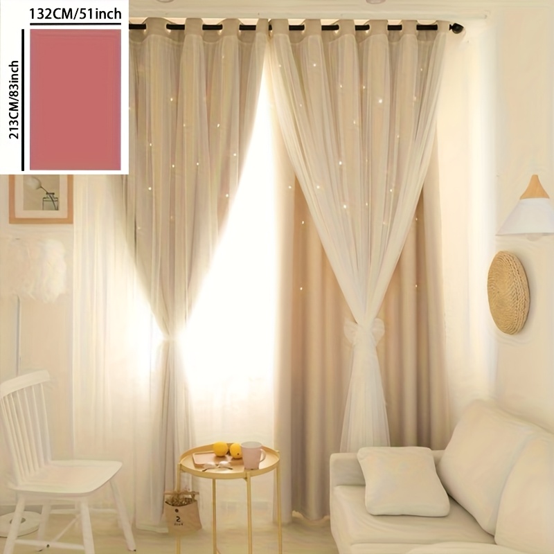TEMU Rideau à double couche en tissu de fil étoilé de couleur pure adapté pour , , , de bain, la décoration intérieure, la décoration de chambre