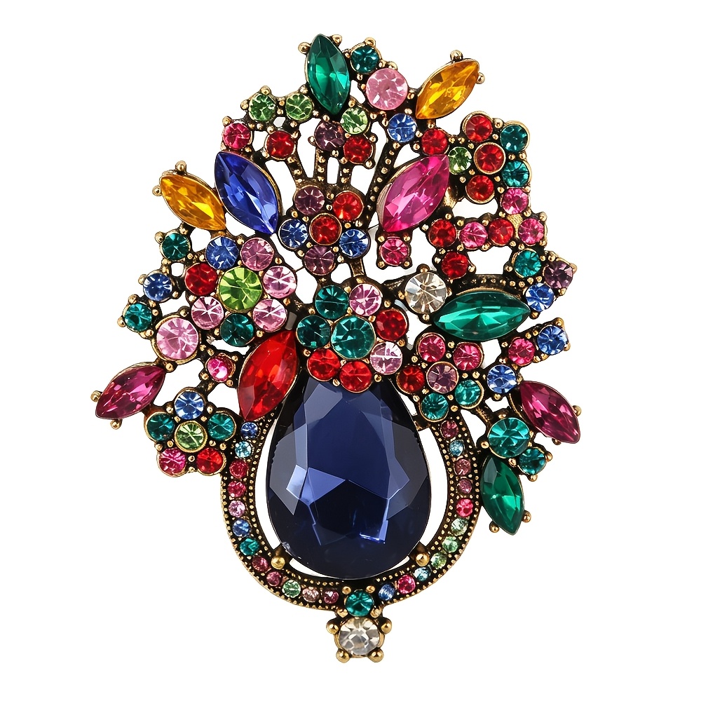Luxurious Colorful Flower Basket Brooch, Elegant Corsage