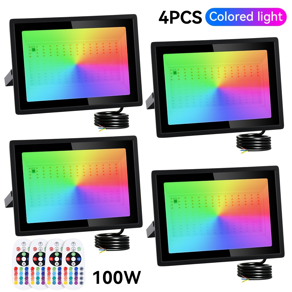 Image of 4 Packs Of 100w50w30w Outdoor Rgb Searchlights, Lighted Holiday Displays Christmas And Halloween Atmosphere Led Color Lights, Multiple Scene For Parties 220-240v (no Plug)