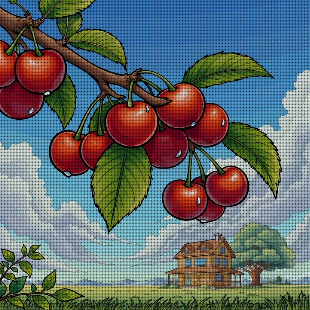 New Frameless Cross-Stitch Printed Kit, "Cherry Blossoms Full of Branches" 2D Pattern