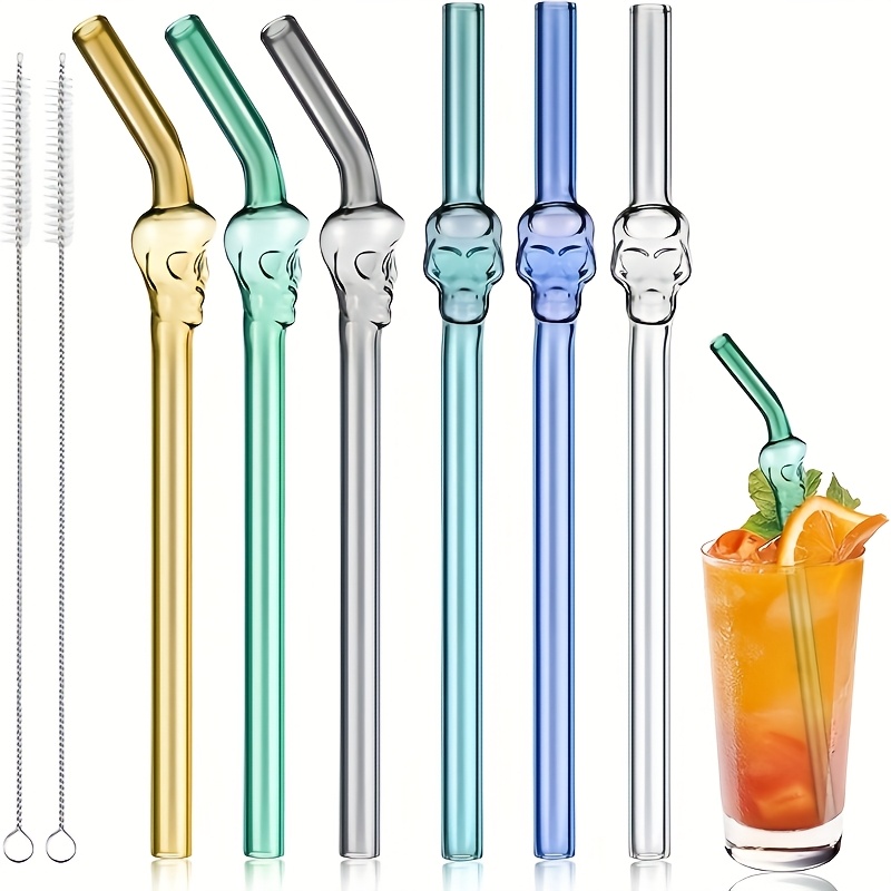 

2pcs Shaped Glass Straws With 1 Straw Brush, Reusable Glass Straws Length 200mm/8.5in, Suitable For Outdoor, Dining, , Party, Holiday Supplies