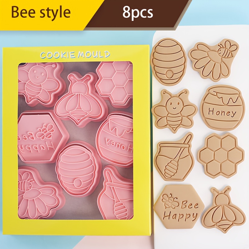 

8pcs Bee Cookie Mold Cartoon Honeycomb Honey Fondant Baking Cake Tool Cookie Frosting Cookie Mold Box Set