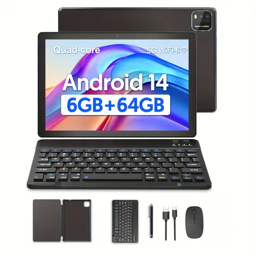 android tablet with keyboard android 14 tablet 6 3 3 gb 64gb 1tb expand 2 in 1 tablet 10 inch tablet with case stylus without electricity 6000mah battery 2 4g 5g wifi 2mp 8mp 1280 800 fhd ips gps tablet pc tablet pad