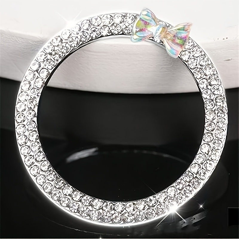 TEMU 1pc Artificial Crystal Double Rhinestone Car Engine Start Stop Decoration Ring, Bling Car Interior Additions For Women, Push To Start Button