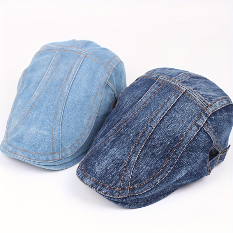 

Denim Beret Hat Commuter Style Cap Vintage Distressed Casual Fashion Hat Spring Autumn Cap Women's Hat