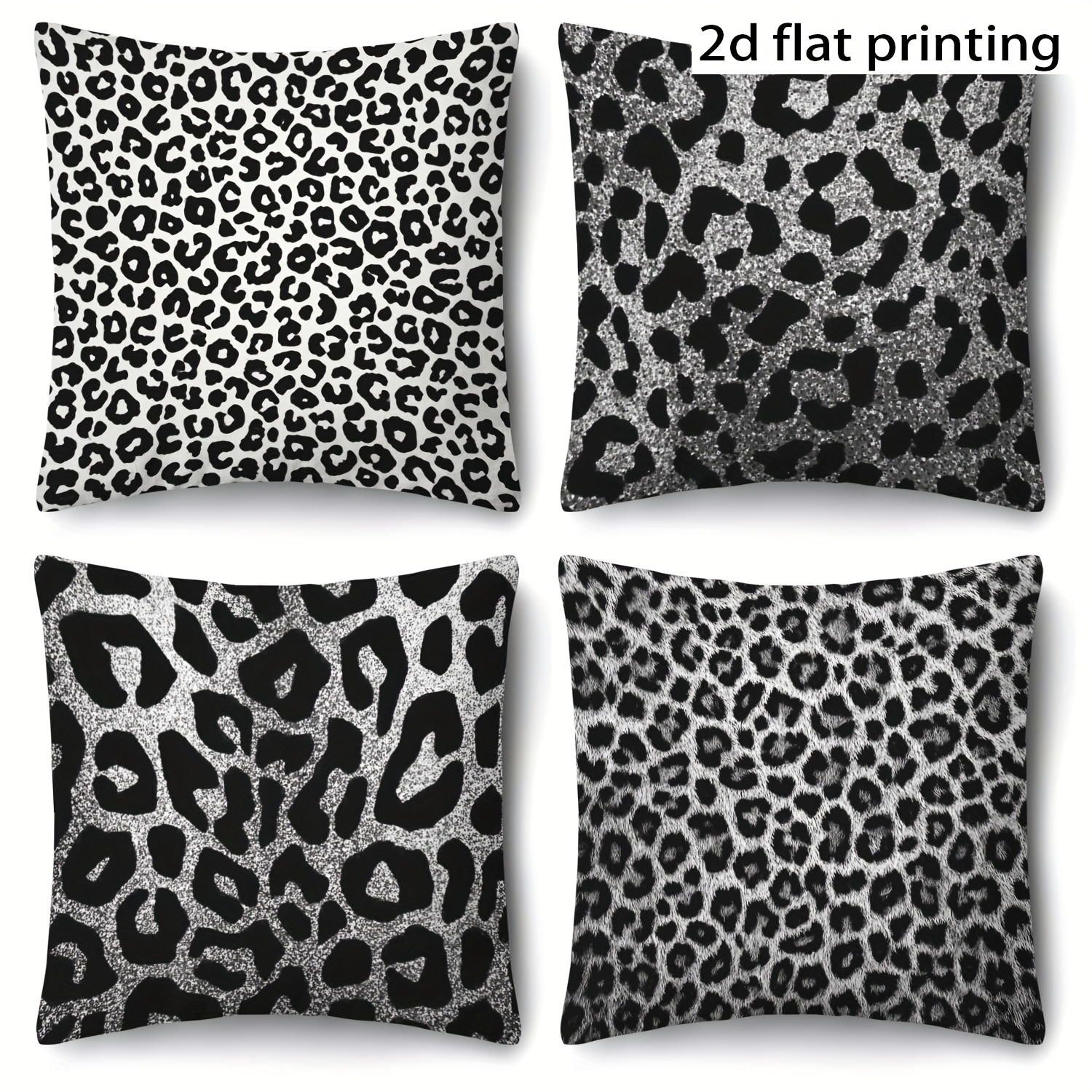 E-shop 2D Flachdruck, Weihnachts-Vintage-Leopardenmuster Kissenbezug-Set, 4 Stück, Silbernes Leopardenmuster, Glitzer-Leopardenmuster, Pflegeleicht,