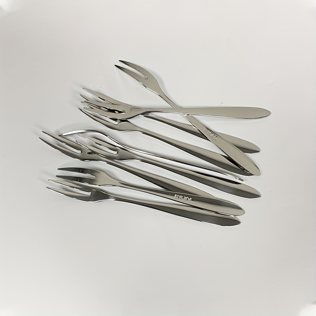 TEMU Set Of 10 Stainless Steel Dessert Forks, Ideal For Tasting Fruits, Picking Nuts, And Serving Salads; Versatile Cutlery For Kitchen Use