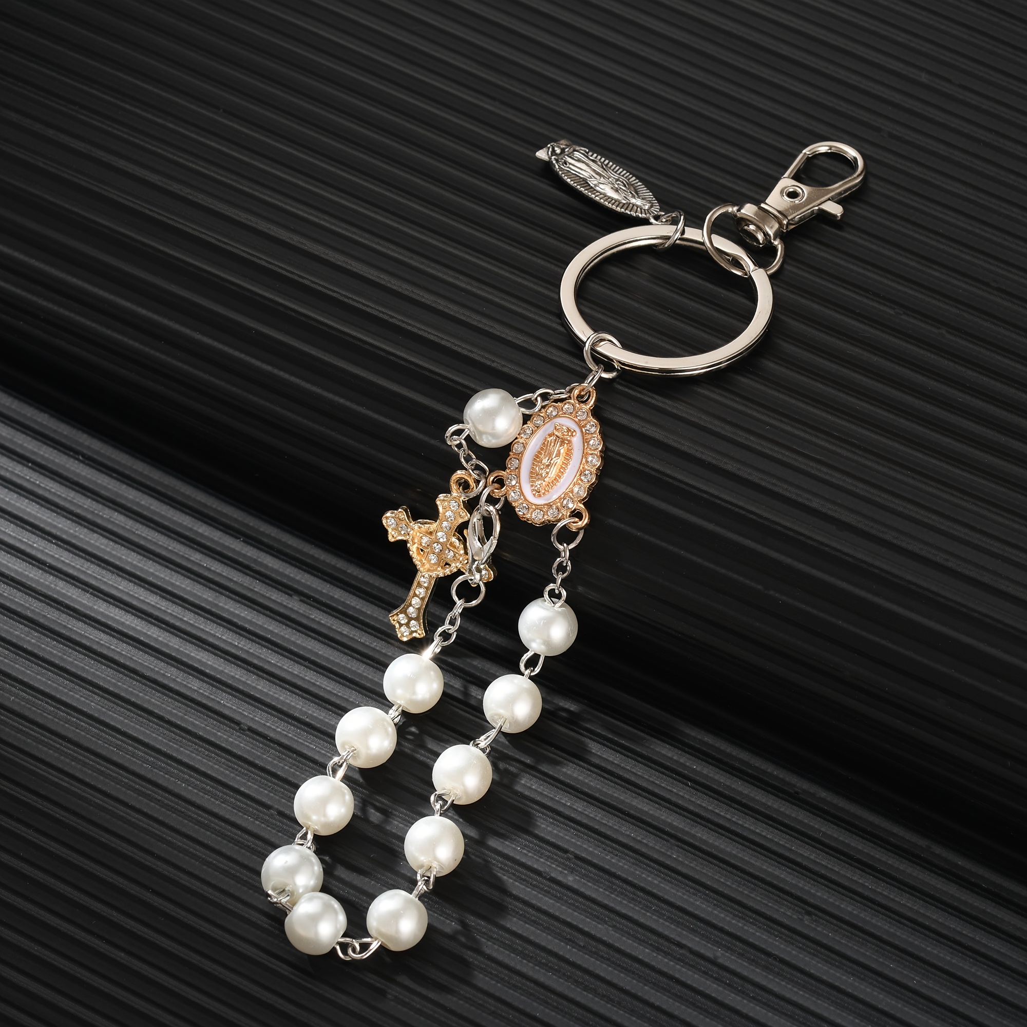 Image of 1pc Classic Glass Resin Rosary Pendant Keychain Suitable For Bag Decoration, Perfect As Gifts For