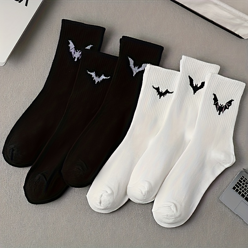 

6 Pairs Bat Print Tights, Simple & Mid Tube Socks, Women's Stockings & Hosiery