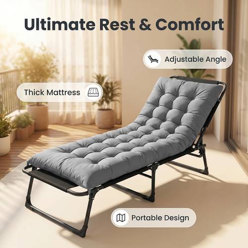 foldable and portable camping bed with a pillow and thickened mattress ideal for outdoor travel and napping suitable for use in all