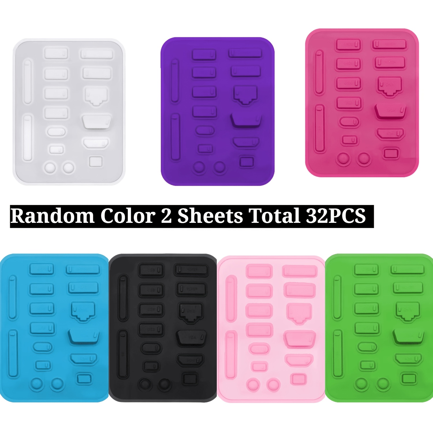 TEMU Random Color Universal Laptop Interface Dust Plug Set, Silicone Covers For Usb Hdtv Vga Rj45 Type-c, Dustproof Stopper For Notebook Ports