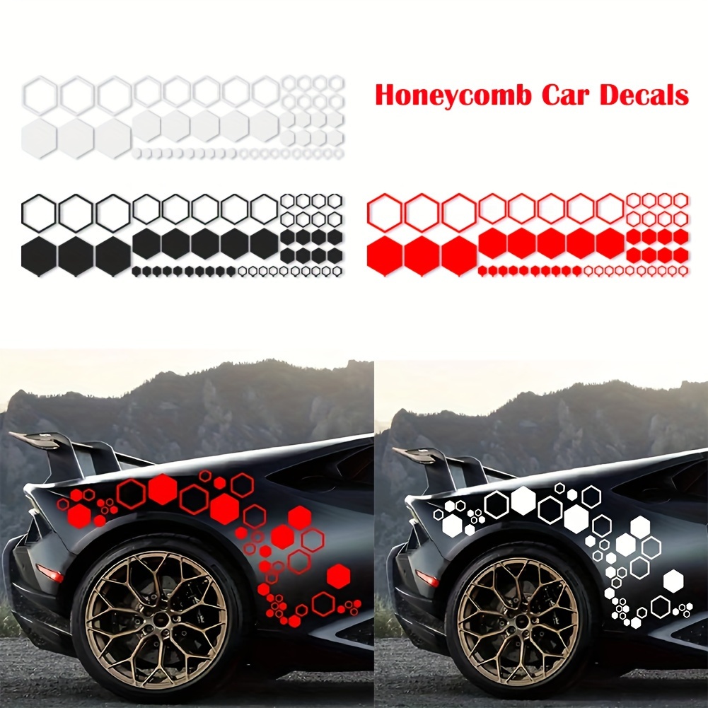 

52pcs Honeycomb Car Decals Vinyl Graphics Hexagonal Sticker Combo Diy Body Sticker Cool Shape Car Decor Exterior Accessories