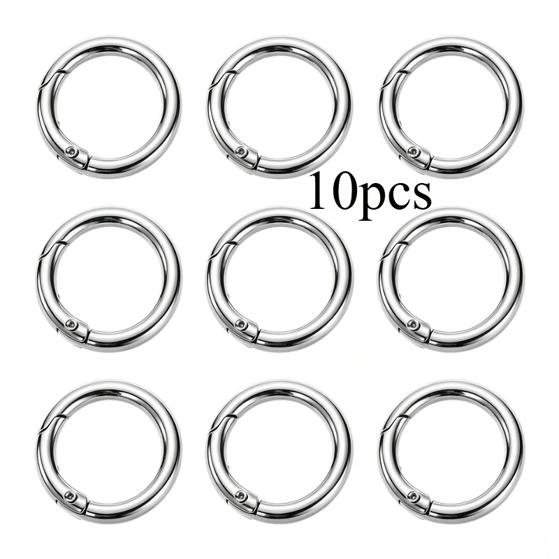 Image of 10pcs Stainless Steel Spring O-ring With Snap - Durable, Rustproof, And Secure Fastener For Cables, Wires, And Additions, Round Opening Spring Circle Ring Earphone Keychain Jewelry Additions
