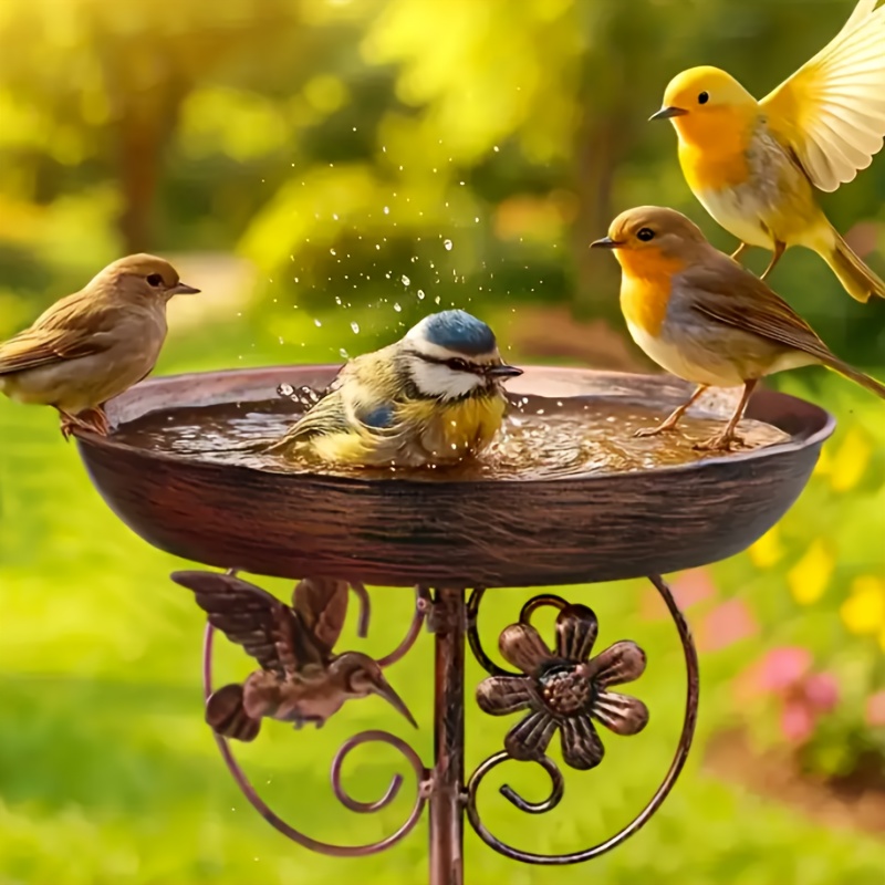 Image of Bird Bath And Feeder With 5-claw Ground Insert, Durable Outdoor Courtyard Decoration, Attracts Small Birds, Rainwater Collection Function - For Bird Lovers And Gardening Enthusiasts