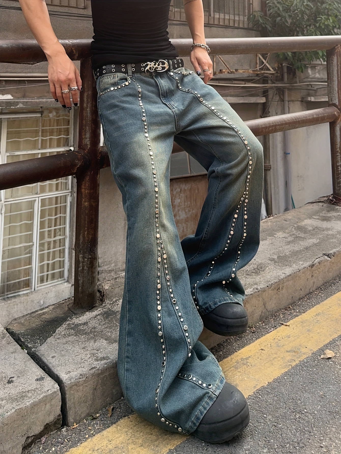 unisex straight leg flared jeans distressed Temu Germany