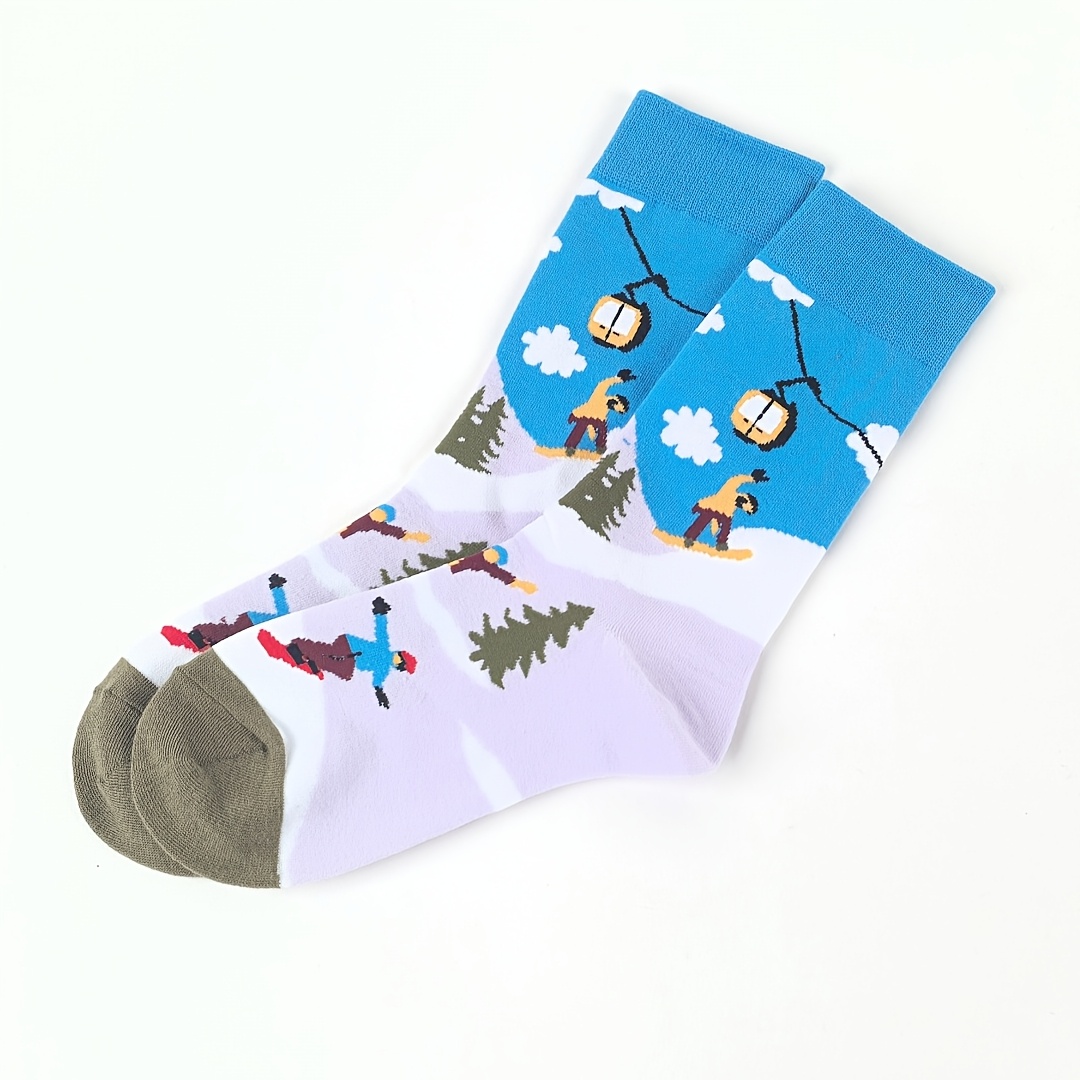 1 Pair Of Winter Ski Pattern Men's Mid-calf Socks