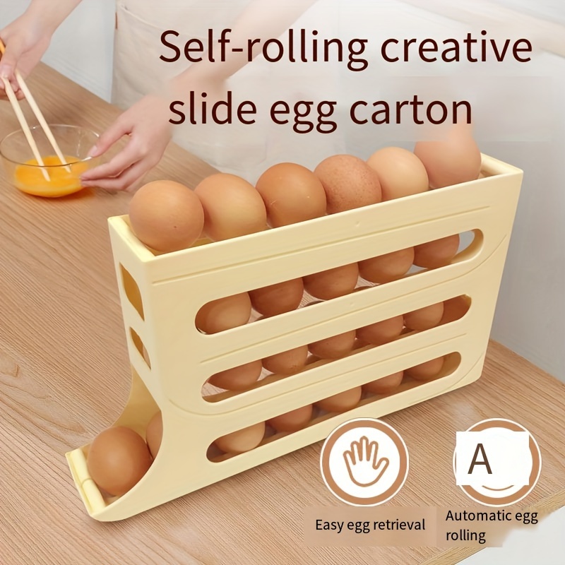 Kitchen Egg Storage Box Four-layer Slide Type Refrigerator Side Door Egg  Holder Automatic Filling Egg Holder Anti-fall Egg Box