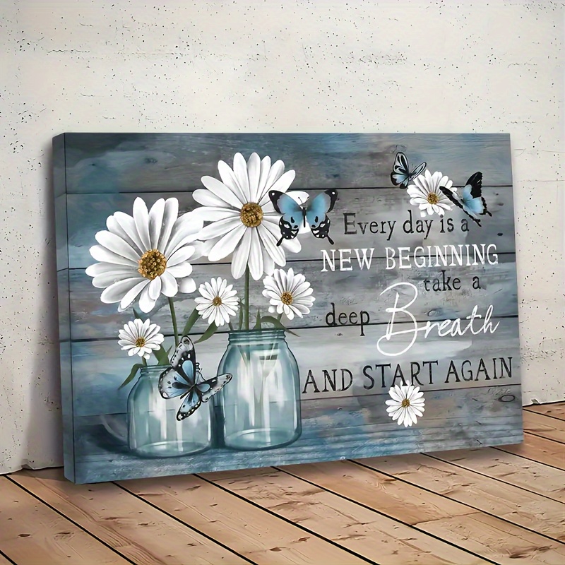 

1pc Wooden Canvas Painting Floral Wall Art Prints Vibrant Daisy Art Print For Home Decoration, Living Room&bedroom