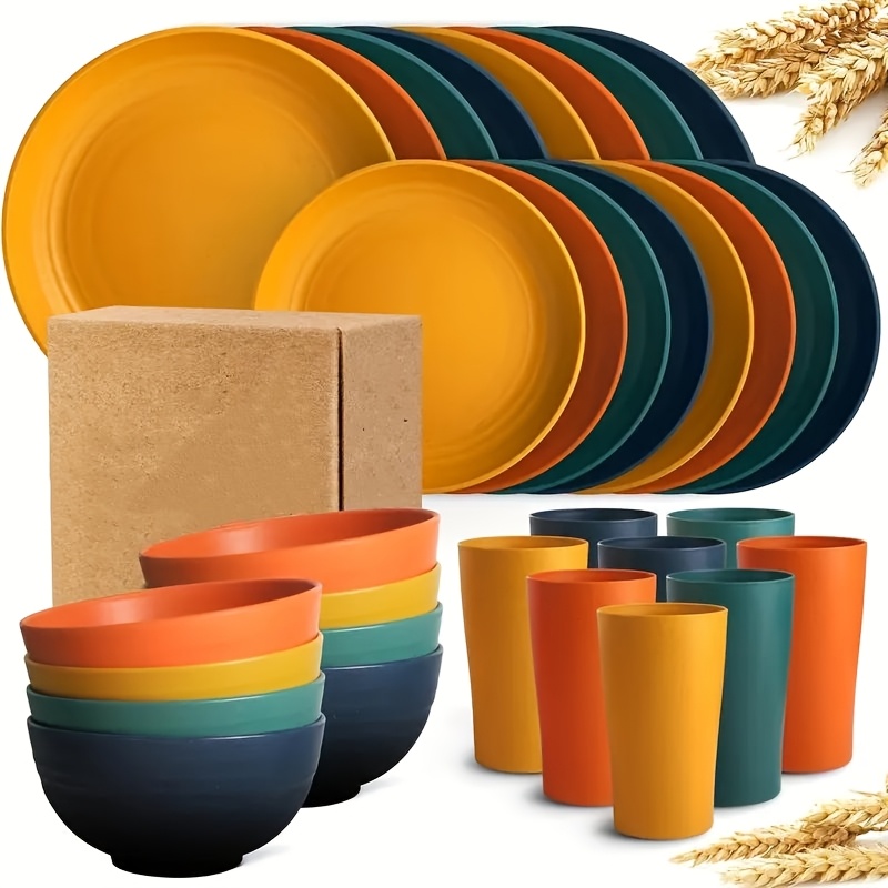 E-shop 32-teiliges Küchengeschirr-Set, Service für 8 Personen, Teller, Dessertteller, Müßelschalen, Becher, unzerbrechliche farbenfrohe