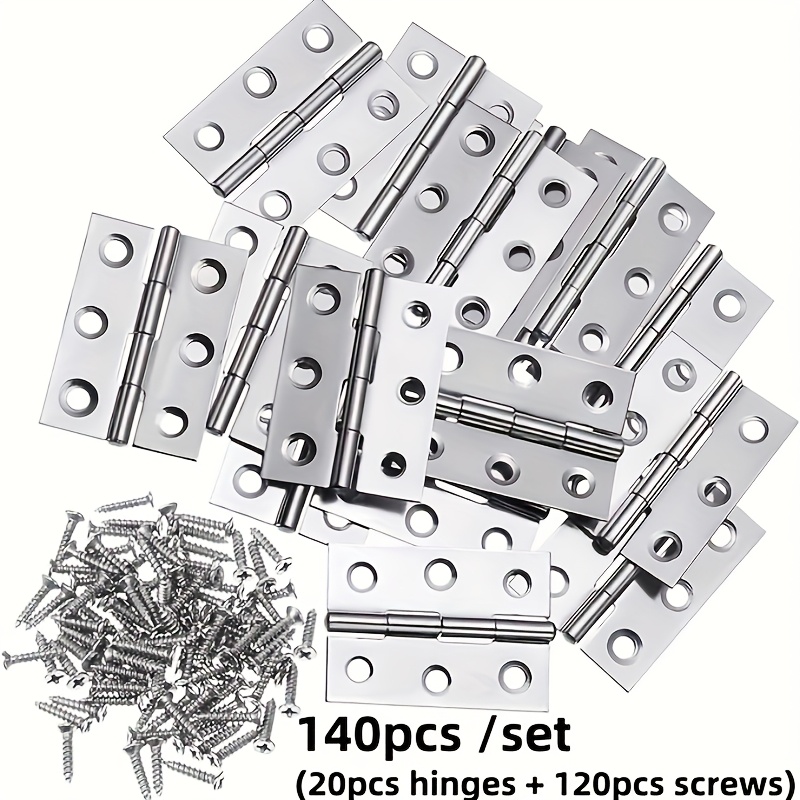 140pcs/set Door And Window Hinges, Stainless Steel Folding Hinges 2-inch, Stainless Steel Folding Hinges For Door Lids And Wooden Boxes, 20pcs Hinges With 120pcs Screws, Silvery Hardware Accessories