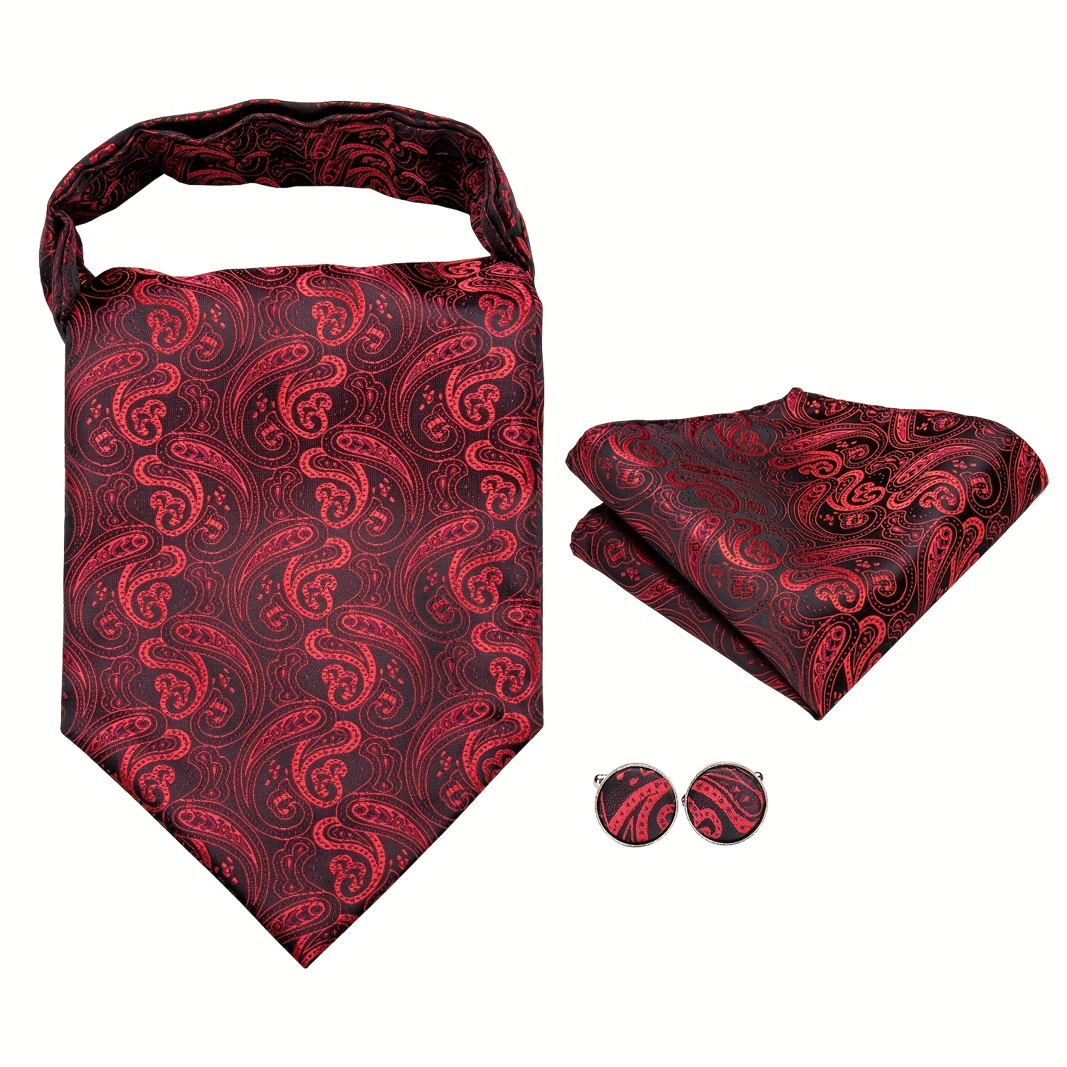 SILVER Grey Paisley Free Style Casual Ascot Cravat et Pocket Square Set - France