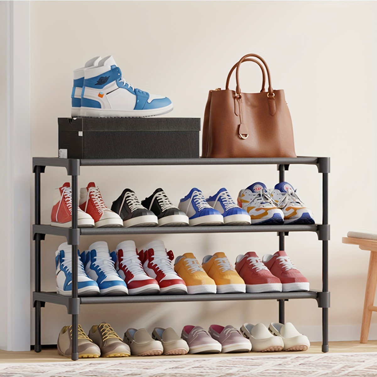 

3-tier Shoe Organizer For Closet - Modern Shoe Rack Shelf, Ideal For Entryway, Garage, And Corridor, Durable Stackable Shoe Shelves For 12 Pairs
