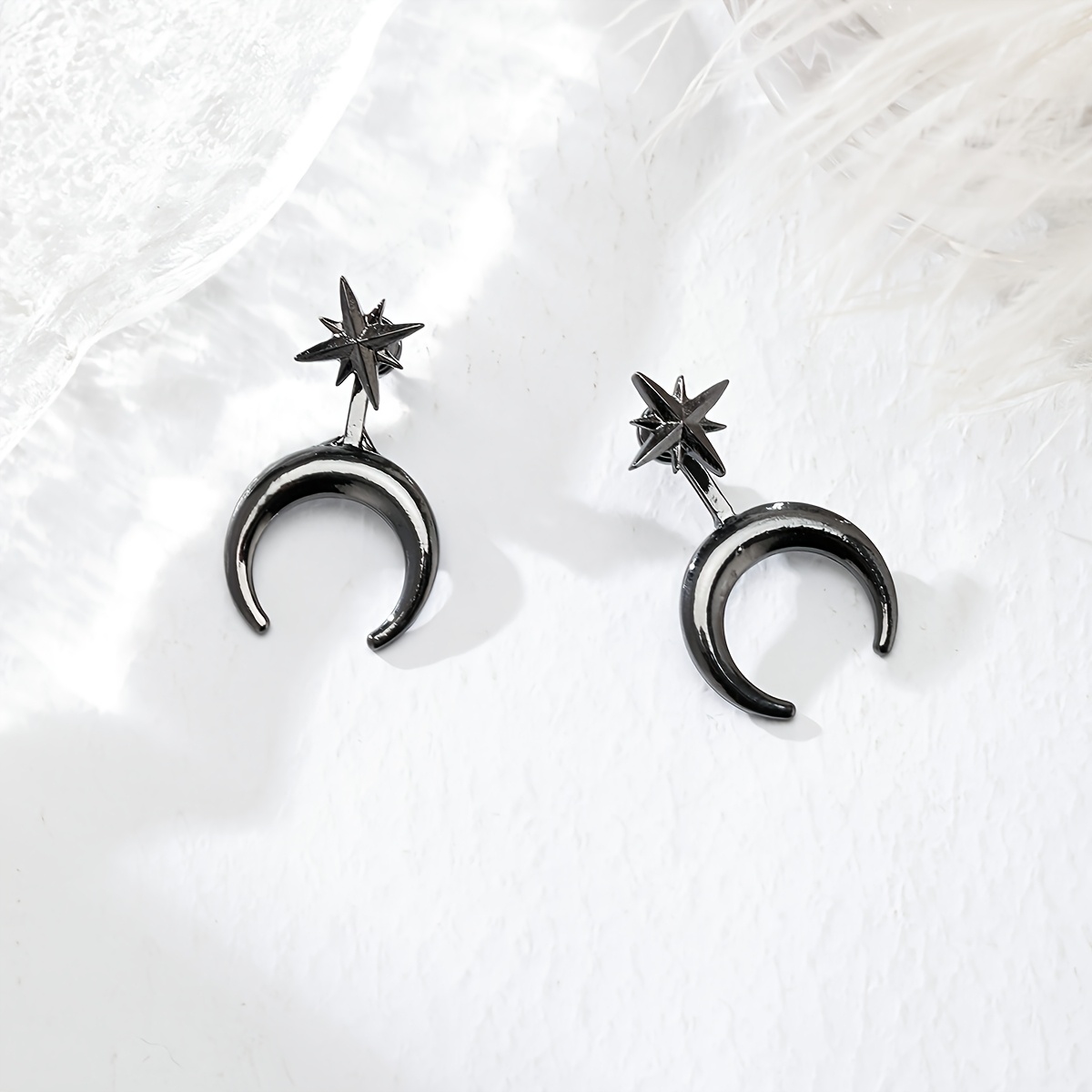 Moon And Star Earrings, Stars And Moon Studs, Front Back Ear Clips, Black Studs, Moon Clip, Moon Stud