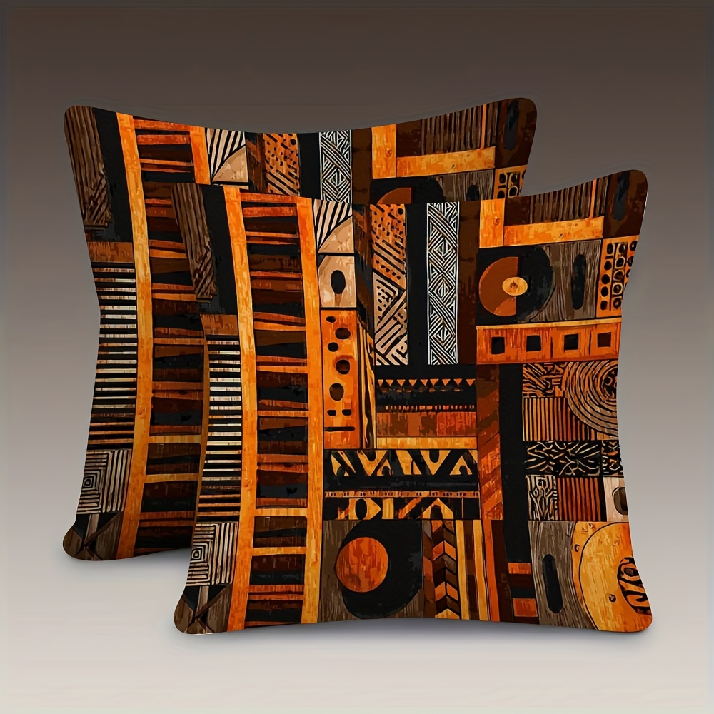Image of 2pcs, Double Sided Soft, Throw Pillow Cover 18x18inch, African Art, Featuring Tribal Patterns And , Suitable For Sofas, Living Rooms, Bedrooms, No Pillow Core, Ah823bes3499