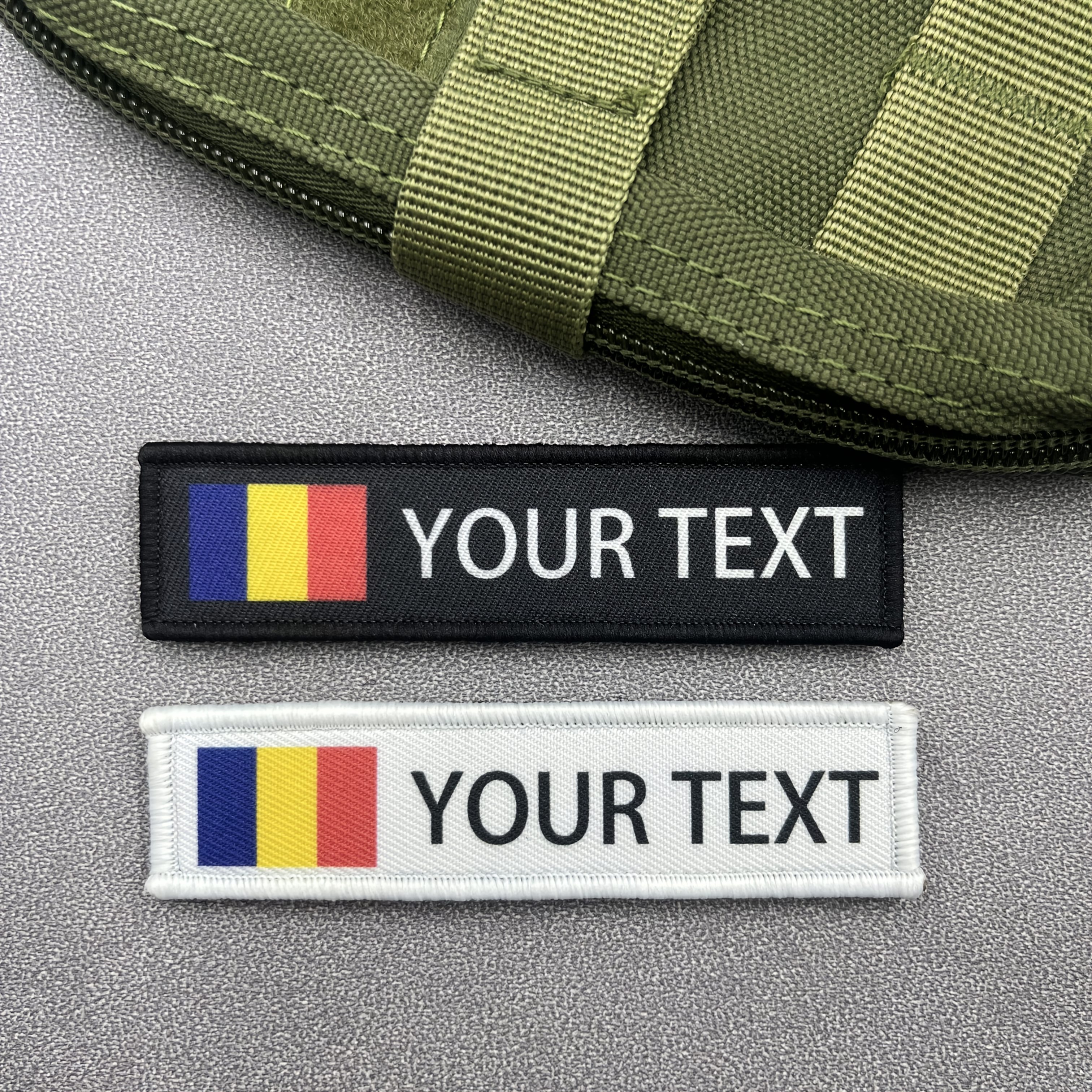 TEMU Set Of 2 Custom Romania Flag Name Patches - Custom Text With & Loop Backing For Use On Uniforms, Bags, And Hats ( In )