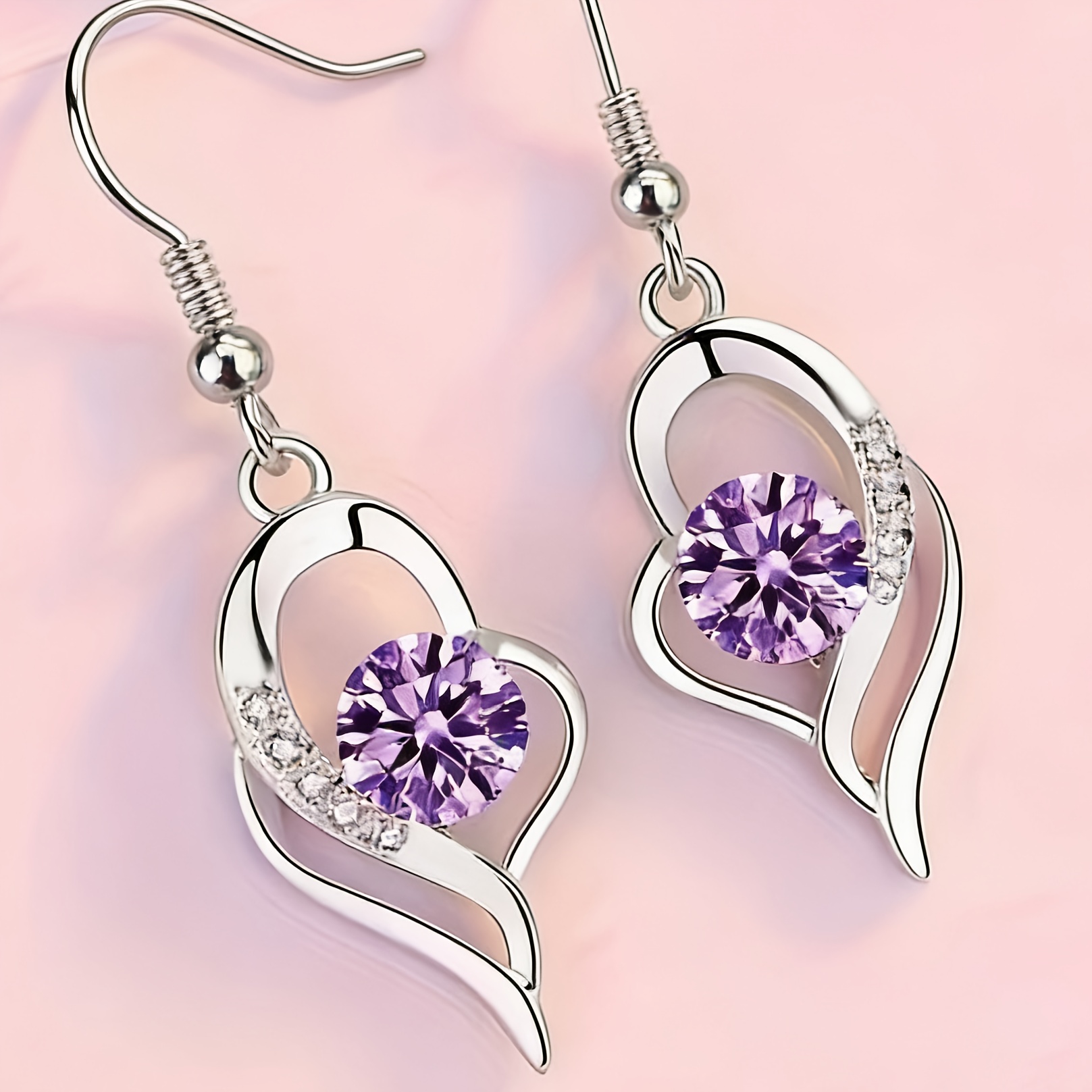 Exquisite Heart-shaped Multicolor Sparkling Rhinestone Earrings With Dynamic Ear Hooks