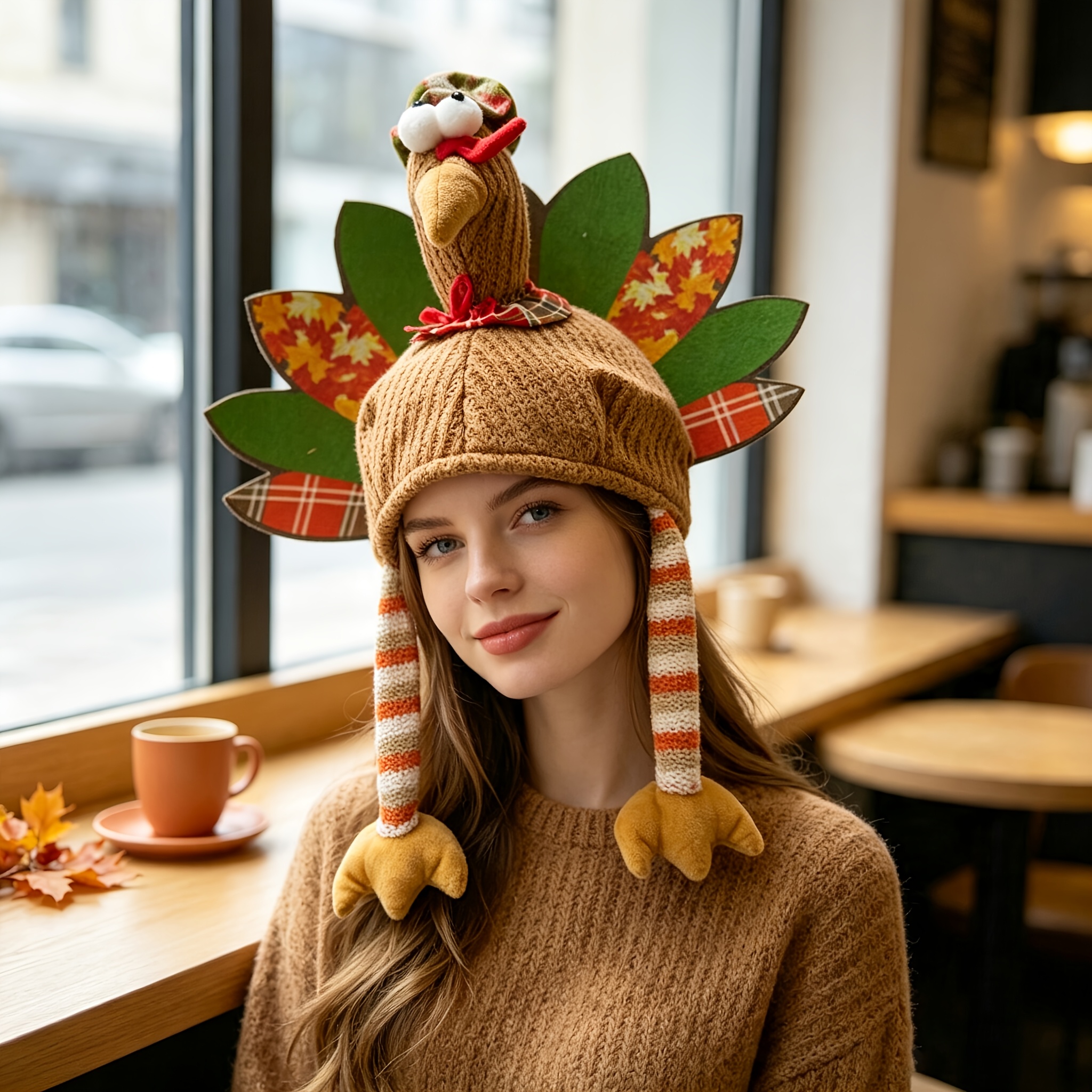 TEMU Thanksgiving Cartoon Turkey Head Hat Holiday Theme Party Accessory Funny Costume Decor For Family Friend Celebration