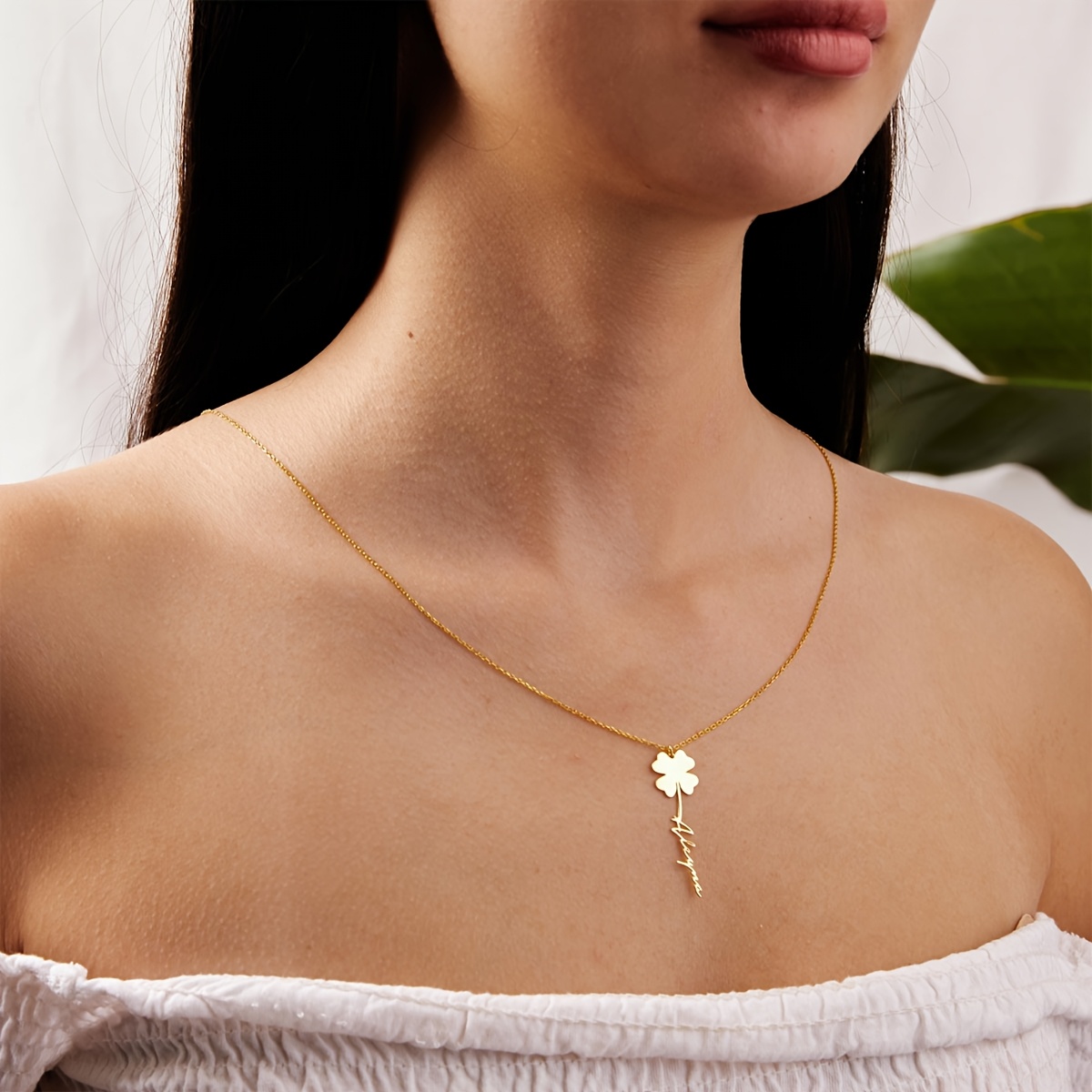 Personalized Birth Flower Pendant Necklace, 18K Gold-Plated