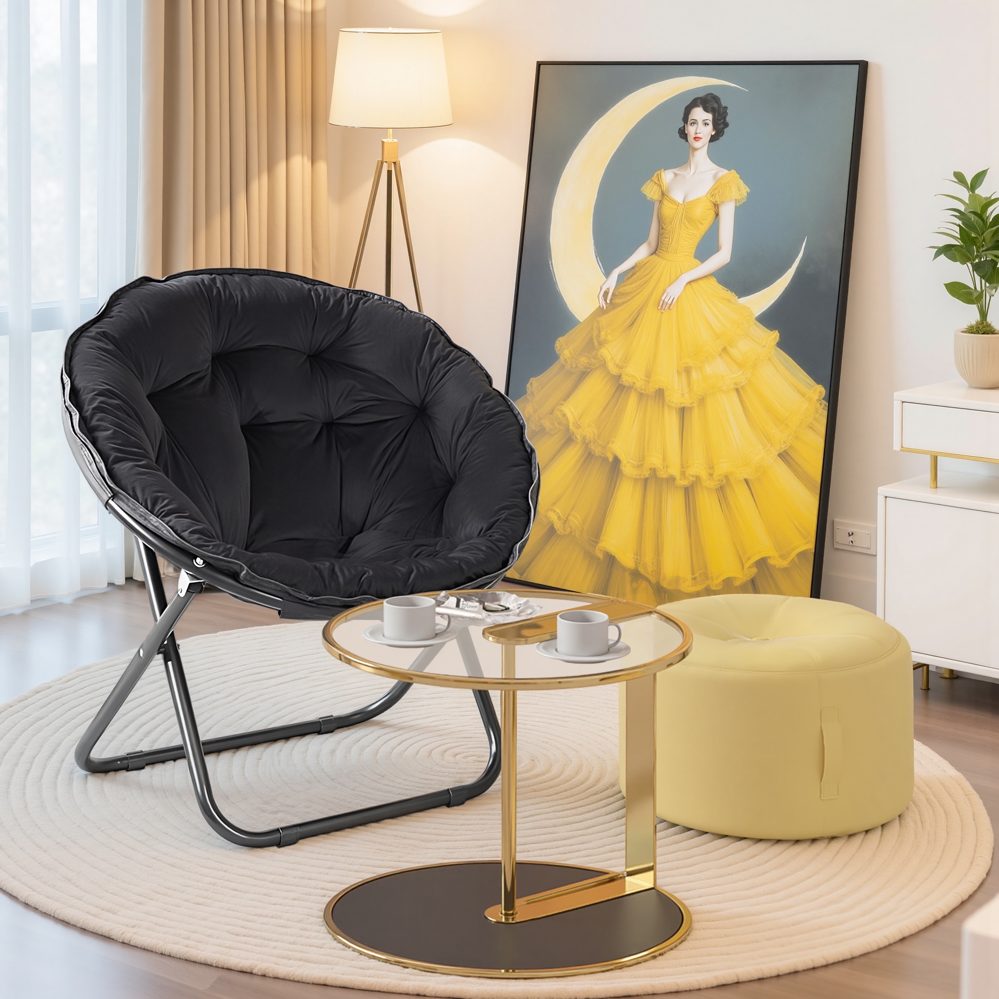 folding oversized padded moon saucer chair carry bag plush Temu