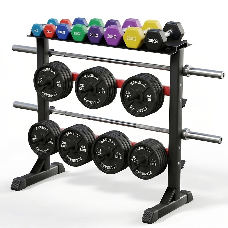 Image of Weight Plate Rack, Dumbbell Stand, Steel Structure, Compatible With Weight Plates Up To 25mm Hole, Barbells Over 98cm, And Dumbbells Over 12cm