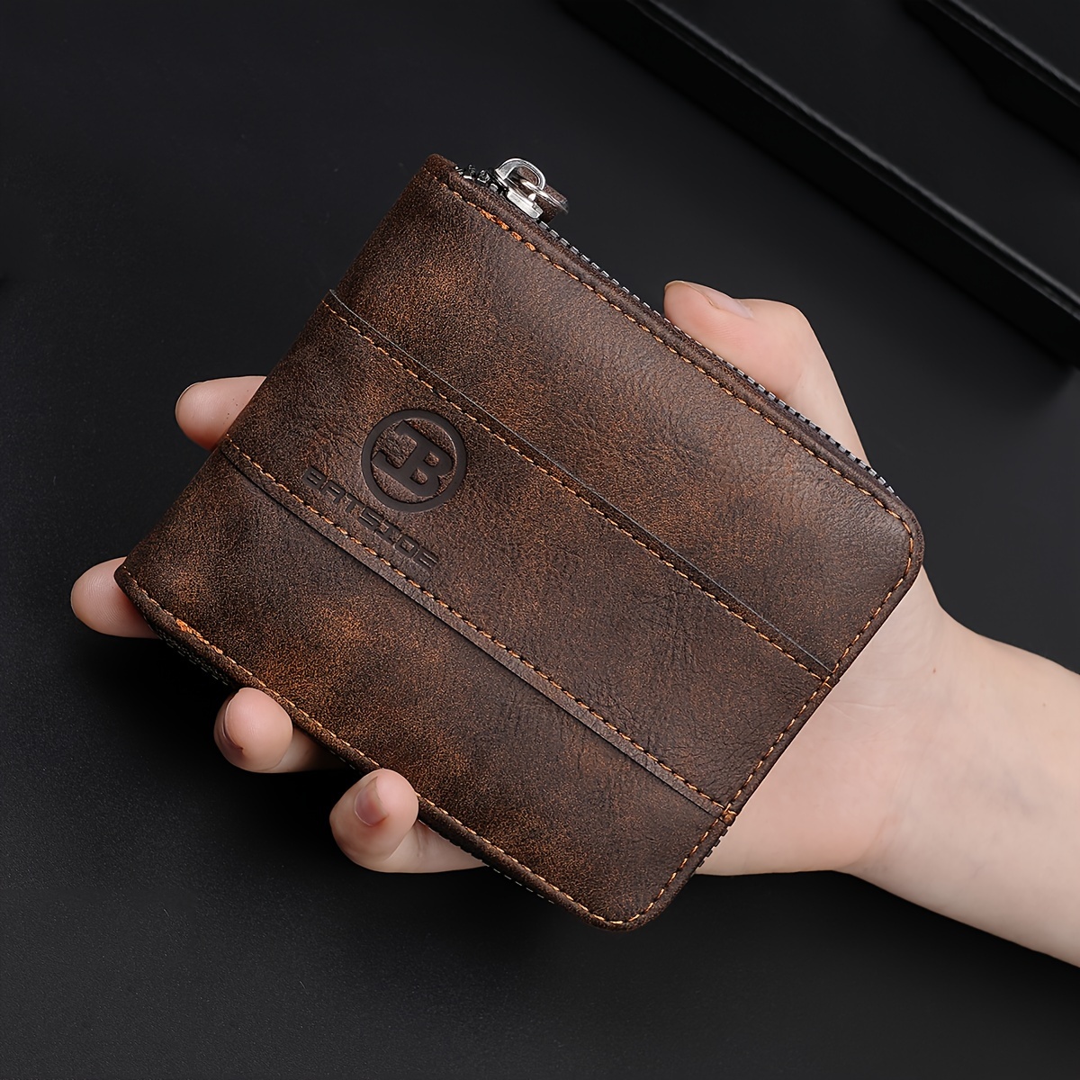 

Vintage Pu Batsioe Wallet: Classic Zipper Design For Men - Perfect Gift For Business Professionals