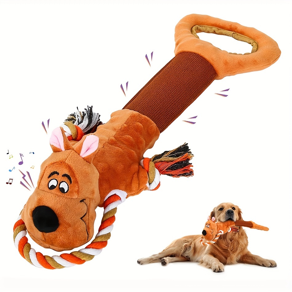 

Squeak Plush Dog Toy With Rope Legs, Waterproof Fabric, And Squeaker Tail - All Breed Sizes Compatible, Non-battery Operated - Interactive And Durable Dog Chew Toy