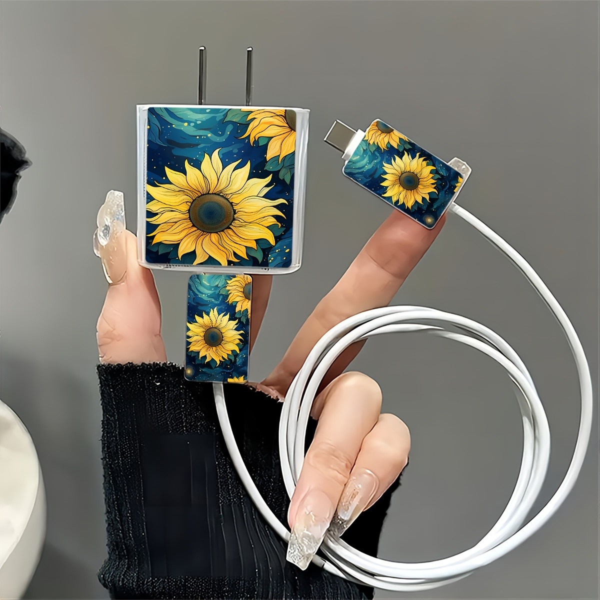 

3pcs, Sunflower For Iphone 18/20w Protective Case Charger Tpu Protective Shell Charging Head Protective Clip, Anti-disconnection Protective Case, Gift