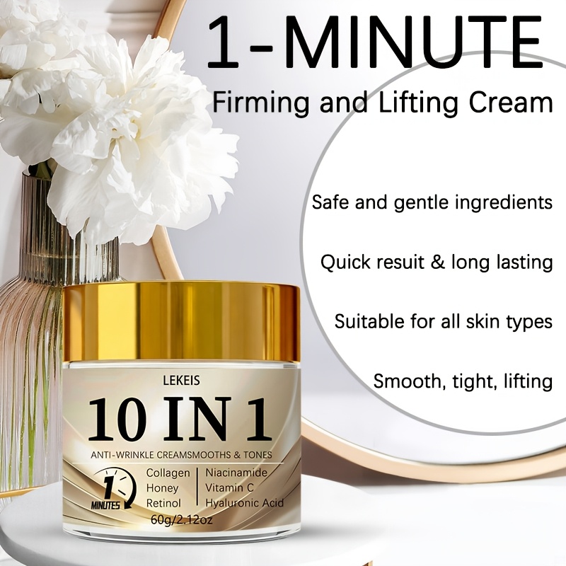 10-In-1 Instant Wrinkle Cream, Firms And Lifts Sagging Skin, Smooths Fine Lines And Wrinkles, Brightens Skin Tone, Makes Skin Look Younger, Restores Youthful Radiance, Gentle Non-Greasy Texture, Quick Absorption, Contains Collagen