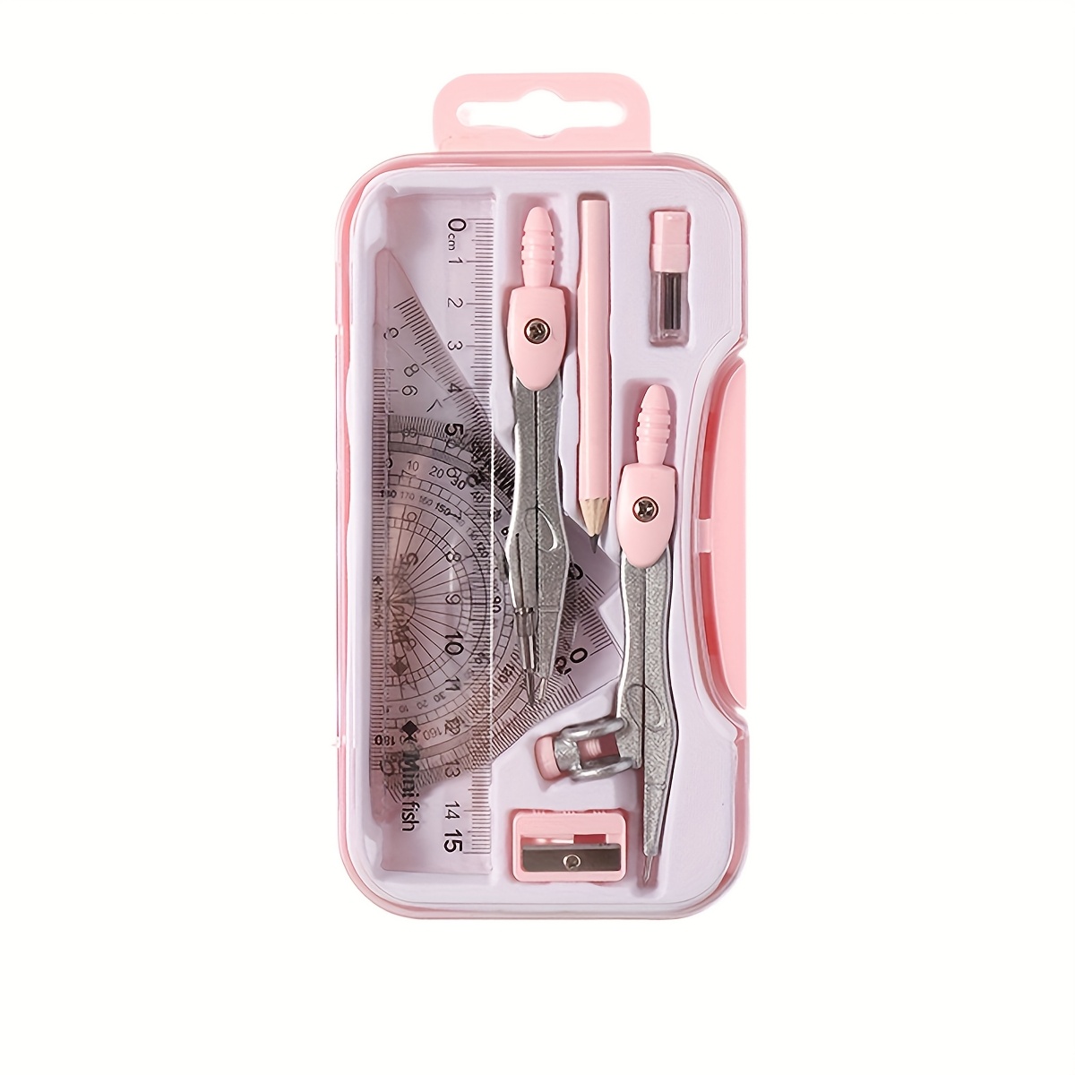 9pcs Students Drawing Tool Exam Professional Set, Compasses, Rulers, Triangles, Protractors, Straightedges, Pencil Sharpeners